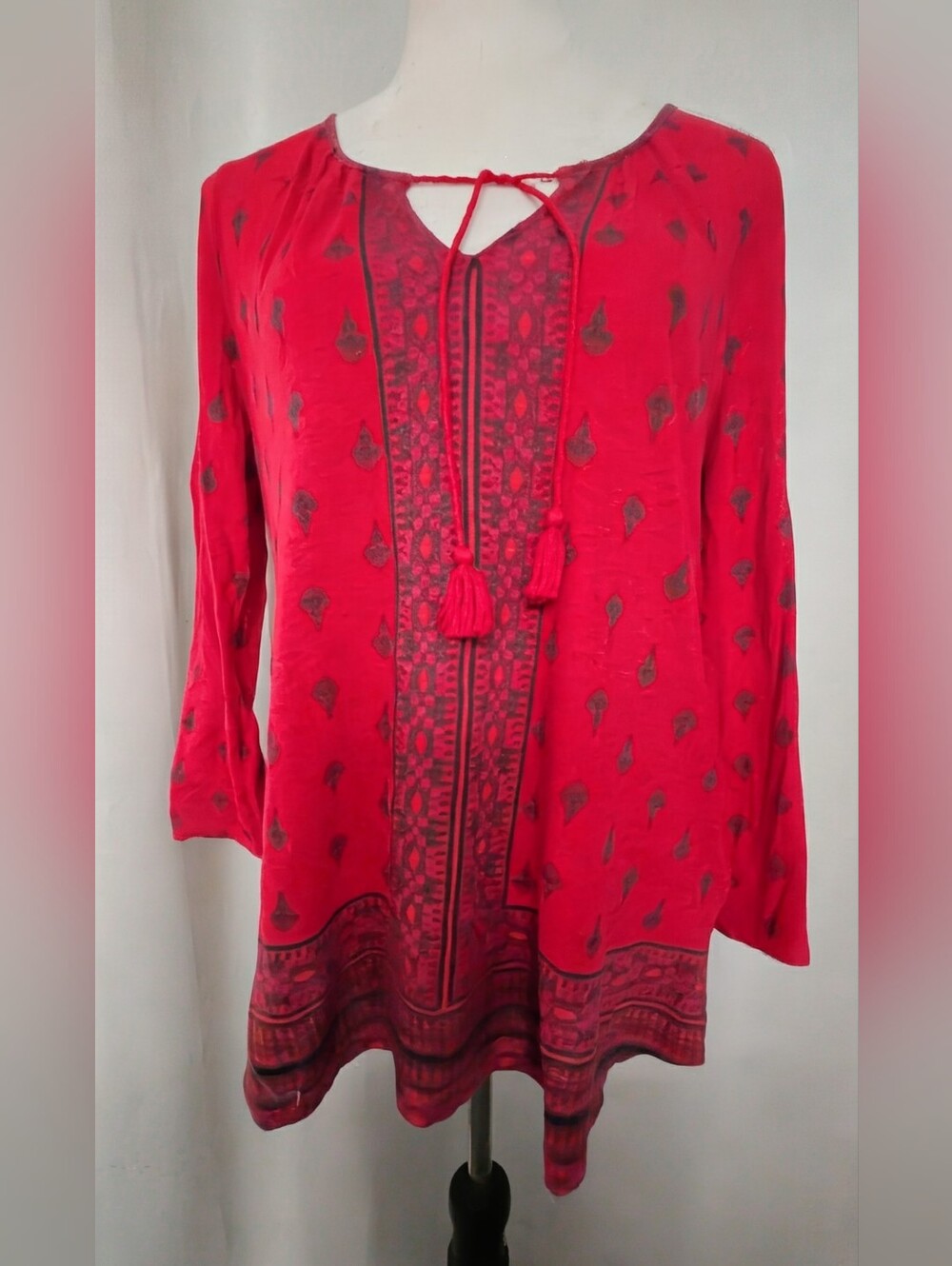 Lucky Brand Red Cotton Blend Boho Top, Size M
